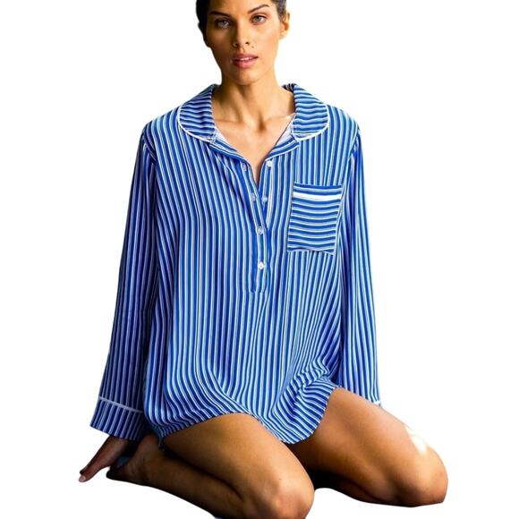 Plush Apparel Revolve Satin Striped Nightshirt Sleep Dress Blue White NWT S - Picture 2 of 13